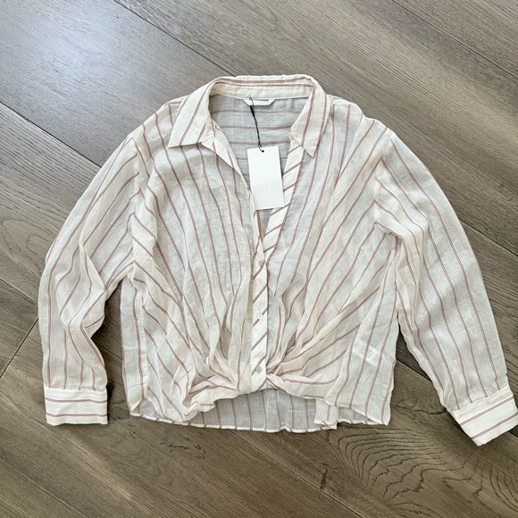 Zara Tops - NWT Zara Cream and Red Striped Sheer Top Knotted Hem Medium